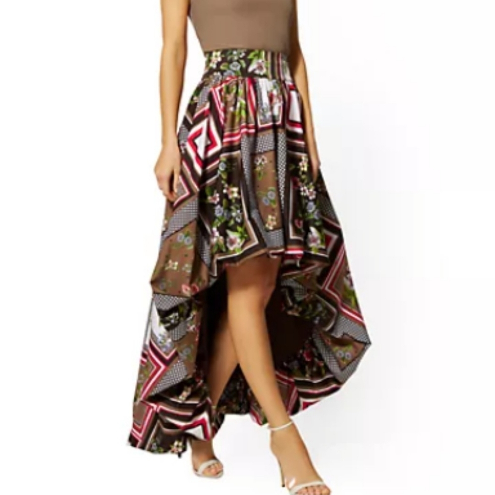 Mixed-Print Hi-Lo Bubble Skirt